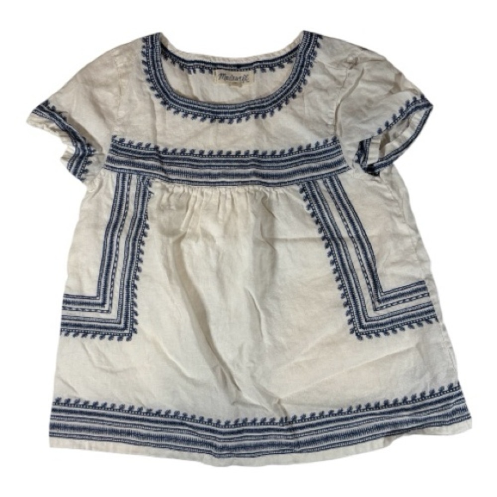 Madewell linen embroidered folktale peasant blouse Size XS  scandaviancore
